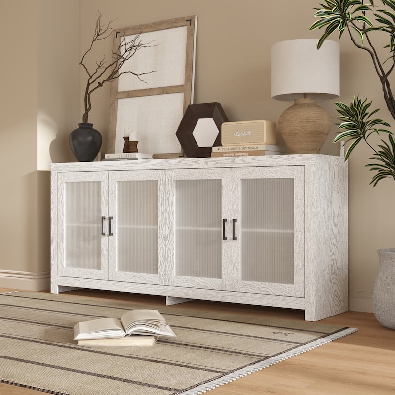 Acrylic Doors Creative White/Brown Buffet Sideboard Bookcase Accent Storage Cabinet: Elegant Storage with Rich Wood Grain Finish