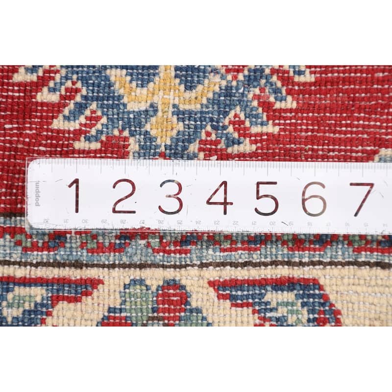 Geometric Kazak Foyer Rug Hand-Knotted Traditional Wool Carpet - 2'8" x 3'11"