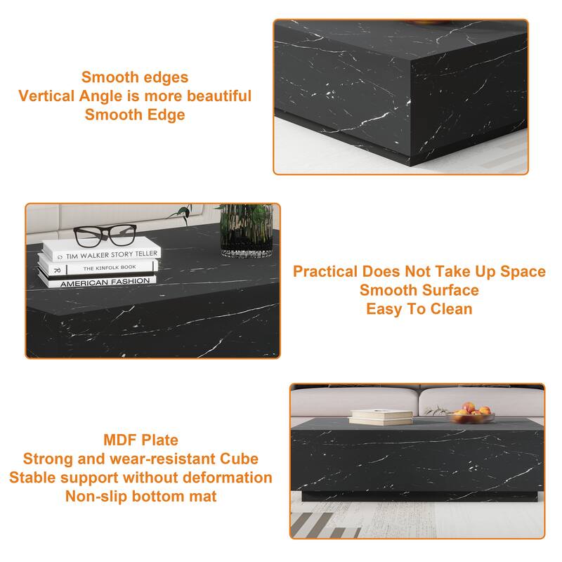 Faux Marble Solid Block Rectangular Coffee Table