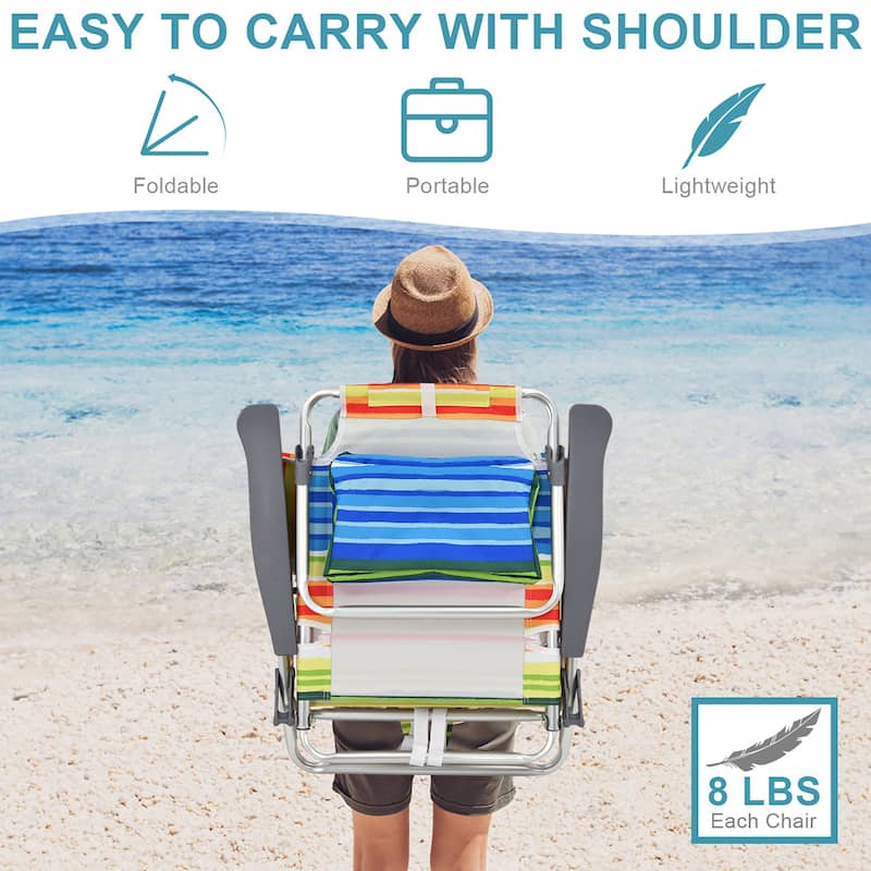 2-Pack Folding Backpack Beach Chair 5-Position Outdoor Reclining - See Details