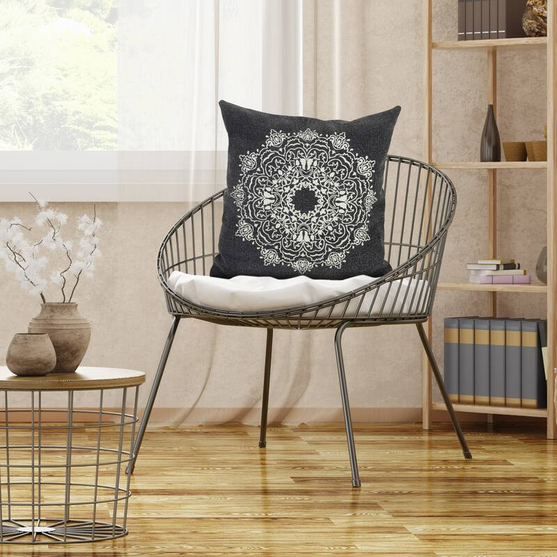 Handwoven Medallion Square Throw Pillow - 20" - Jet Black and White