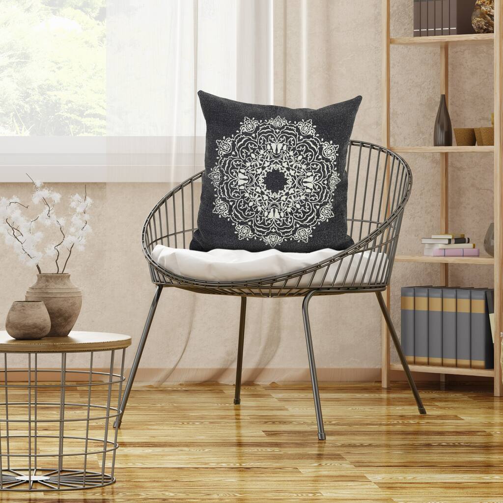 Handwoven Medallion Square Throw Pillow - 20" - Jet Black and White