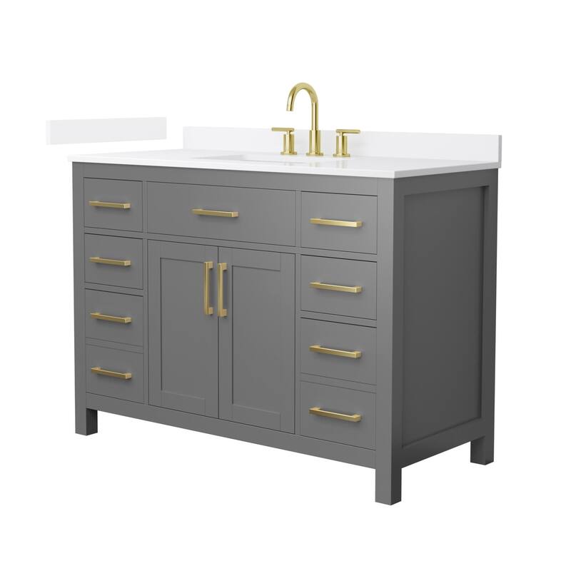 Wyndham Collection WCG2424-48S-QTZ-US3MXX Beckett 48" Free Standing - Dark Gray / White Quartz Top / Brushed Gold