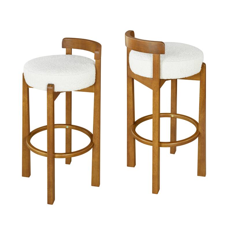 Roomfitters Elise Indoor Low Back Wooden Barstools with Ivory Upholstery, Set of 2 - Set of 2
