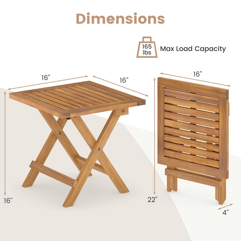16” Portable Natural Acacia Wood Folding Side Table with Slatted Tabletop Ideal for Indoor or Outdoor