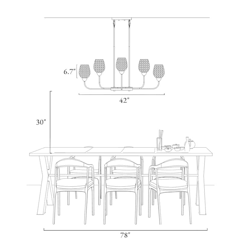 Modern 8-Light Gold 42 IN. Chandelier Textured Glass Kitchen Island Light - W 42" x H 16"