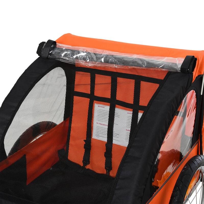 Aosom 2-Seat Kids Child Bicycle Trailer with a Strong Steel Frame, 5-Point Safety Harnesses, & Comfortable Seat