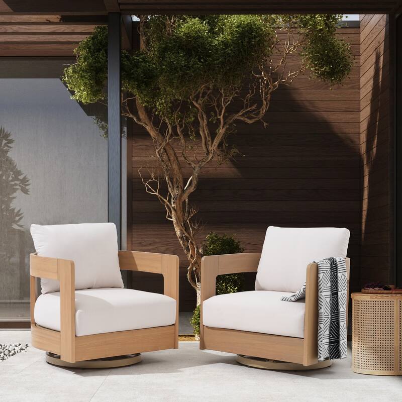 Outdoor Swivel Chair Conversation Set 360-Degree Solid Wood Eucalyptus