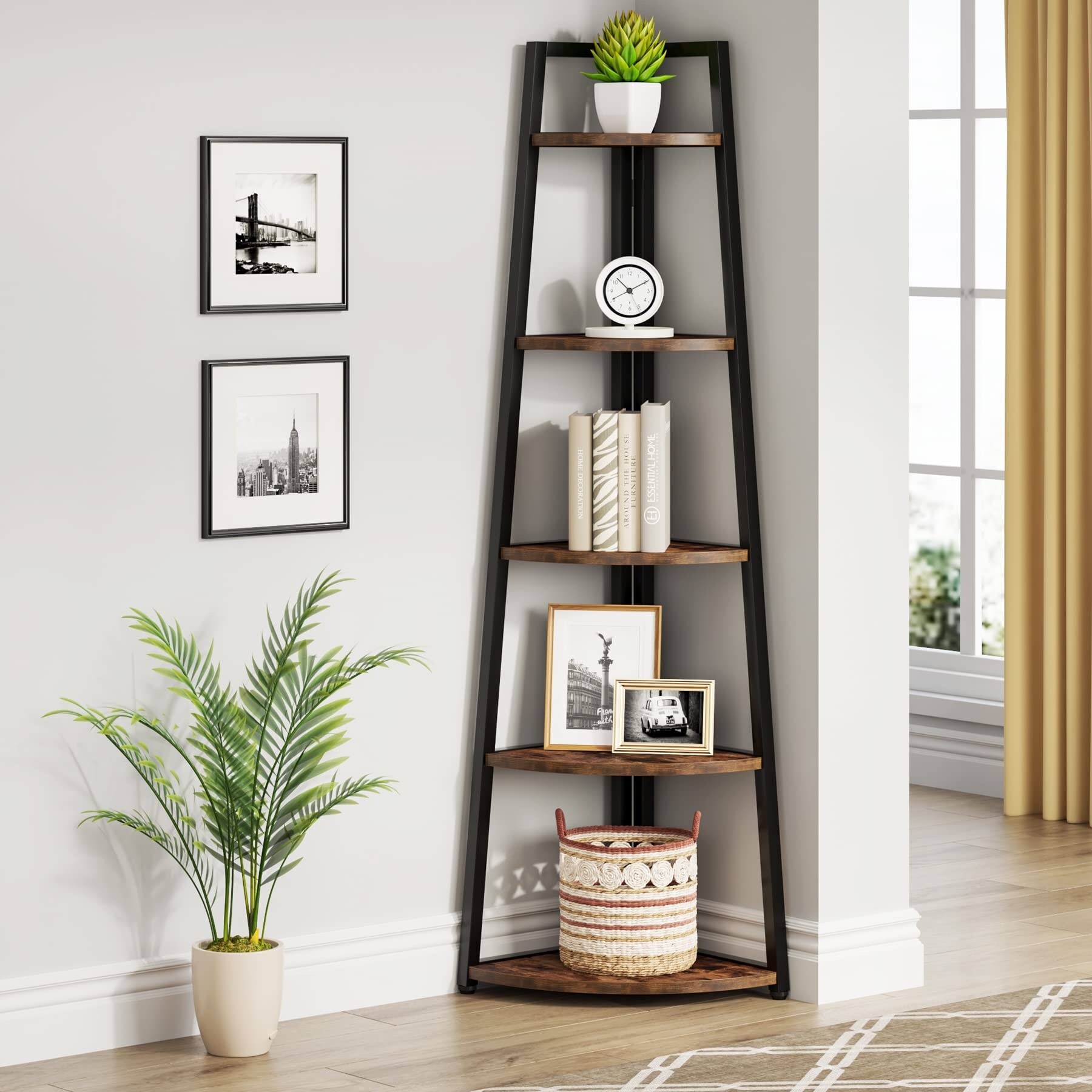Rustic corner ladder shop shelf