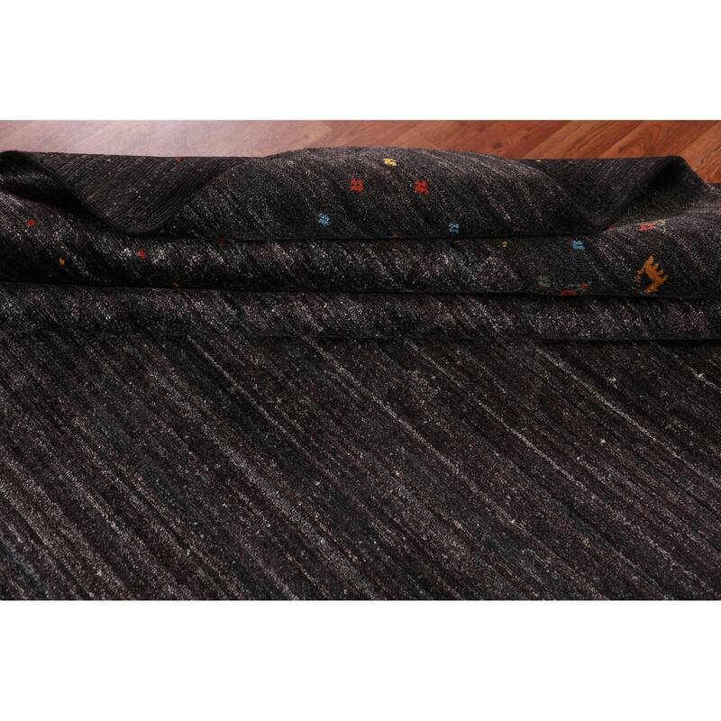 Tribal Gabbeh Indian Area Rug Handmade Black Wool Carpet - 7'10" x 9'4"