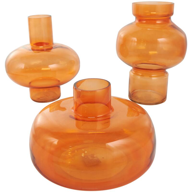 Blue, Green or Orange Glass Round Vase with Varying Shapes and Sizes (Set of 3)