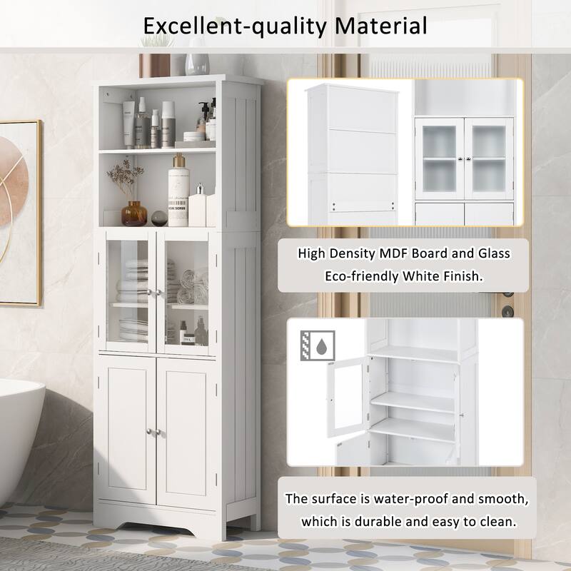 Tall Bathroom Storage with Doors and Shelves, Slim Freestanding