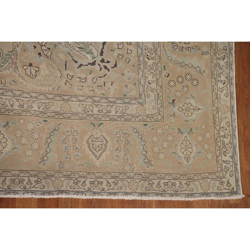 Brown Tabriz Persian Antique Area Rug Hand-knotted Wool Carpet - 9'6" x 12'9"