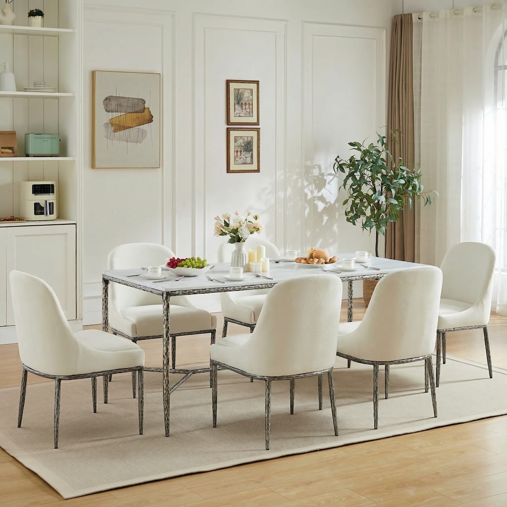 Christopher Knight Home - 7-Piece Industrial Metal Top Dining Set with Upholstered Chairs