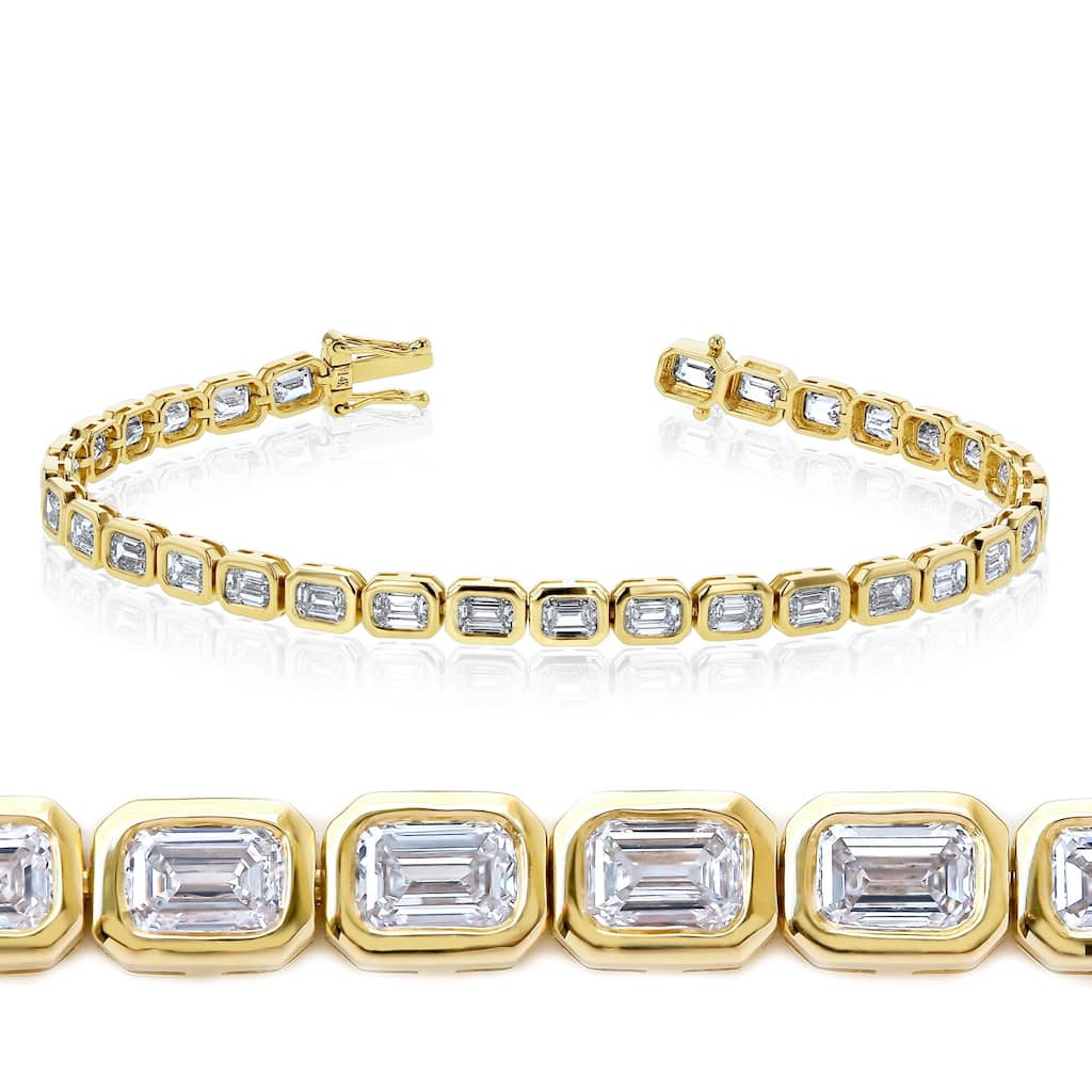 Kobelli 7 Carat Lab Grown Diamond Solid 14k Gold Emerald-cut Tennis Eternity Brielle Bracelet
