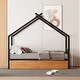 preview thumbnail 2 of 12, Black Twin Size Metal House Bed with Two Drawers and Roof for Kids, Boys and Girls, Bedroom