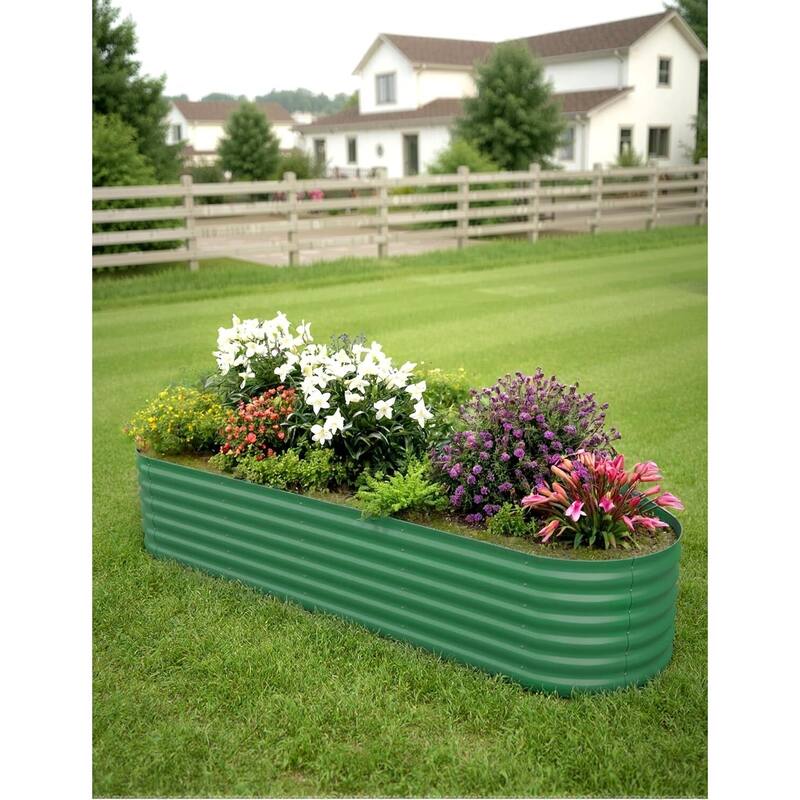 Galvanized Raised Planter Boxes Outdoor, for Vegetables, Fruits, Flower - Green - 8x2x1.5ft