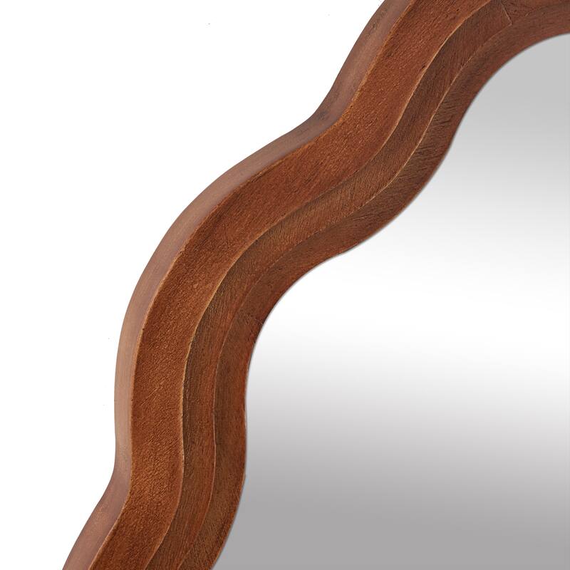 Wood Handmade Wavy Wall Mirror with Dimensional Carved Frame - Brown - Roche River Decor