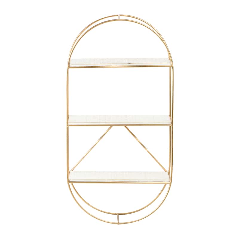 Wood and Gold Oval Wall Shelf