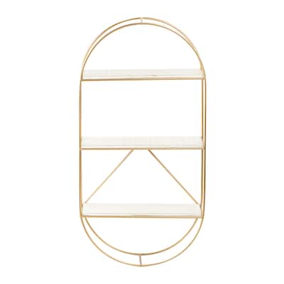 Wood and Gold Oval Wall Shelf