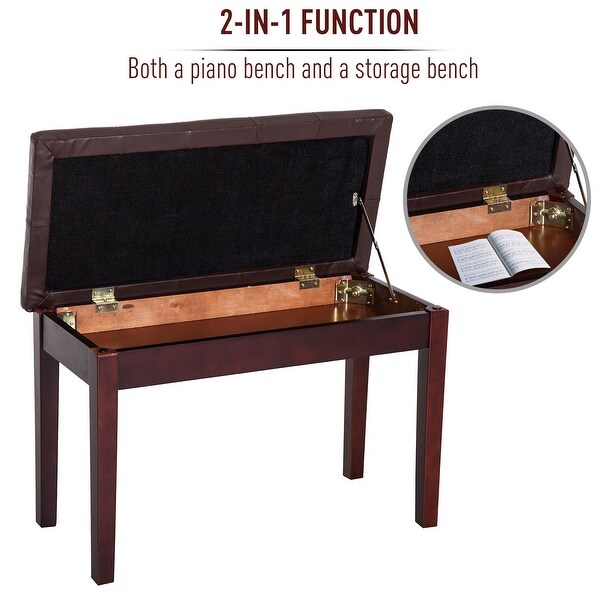 HomCom PU Leather Piano Bench Padded Double Duet Storage Upholstered Seat Brown 