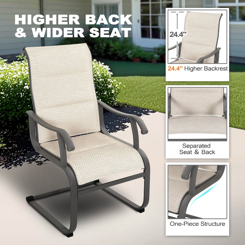 Outdoor Patio Dining Chairs, Breathable Textilene, Iron Frame, Beige