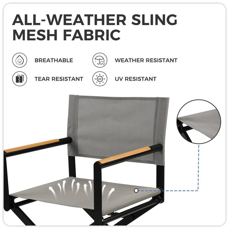 Folding 2-Pack Directors Chairs, Sling and Woodgrain Armrests, Black