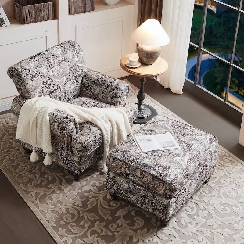 Morden Fort Classical Paisley Print Accent Chair with Rolled Arms