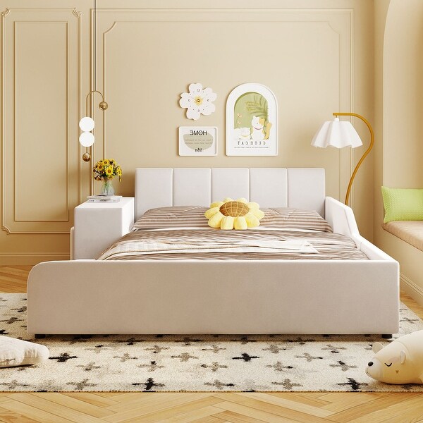 Full Size Grounded Bed, Mother & Child Bed with Bedside Des& Stool