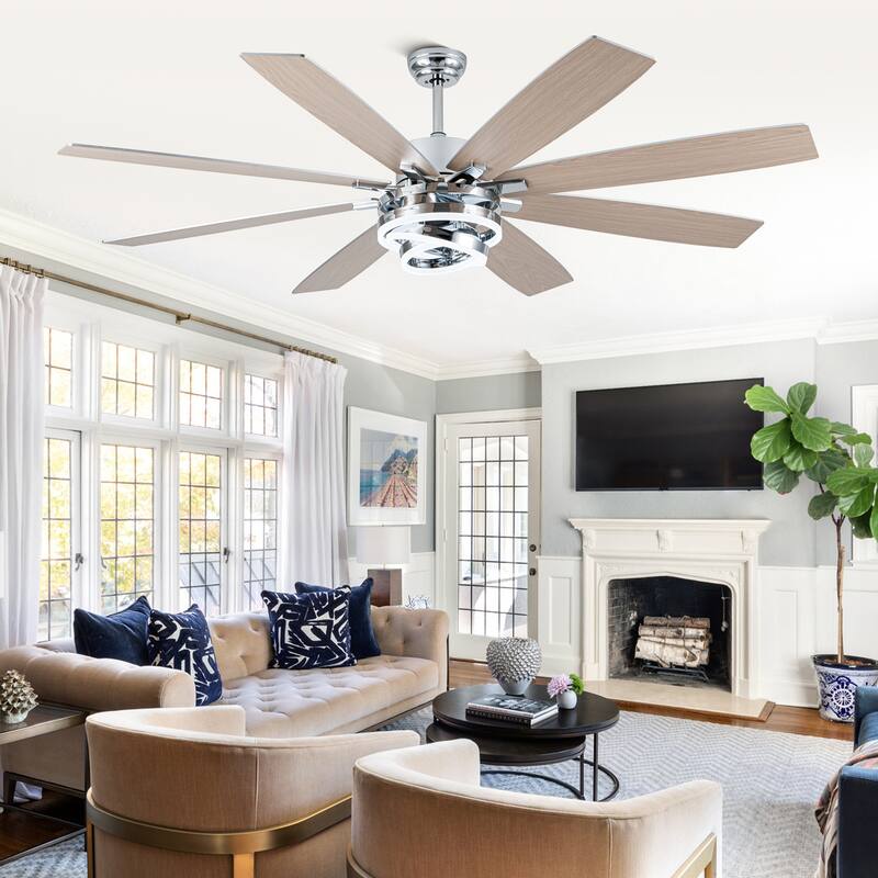 Cusp Barn 52"/72" Modern Large Dimmable LED Ceiling Fan with Lights and Remote, Reversible 8-Blade DC Motor DIY Shape Chandelier