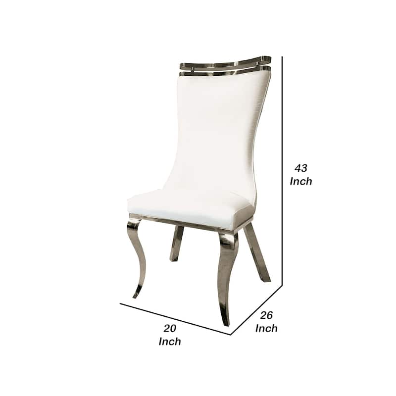 Bedy Dining Side Chair Set of 2, Textured White Velvet, Silver Saber Legs