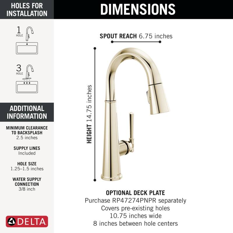 Delta Emmeline 1.8 GPM Single Hole Pull Down Bar/Prep Faucet with