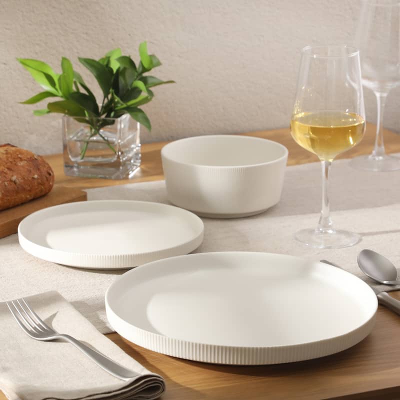 Gibson Home Dempsey Road 12-Piece Durable Modern Embossed Stoneware Dinnerware Set - Service for 4