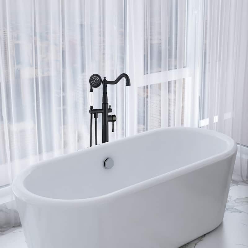 Freestanding Bathtub Faucet with Hand Shower - Matte Black