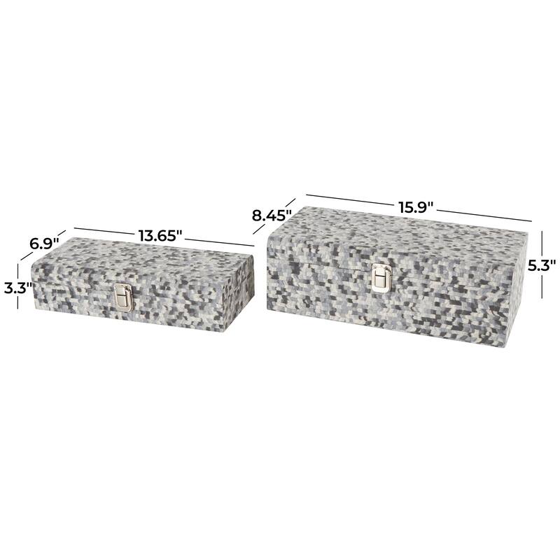 Multi Colored or Gray Wood Handmade Storage Decorative Box with Bronze Latches (Set of 2)