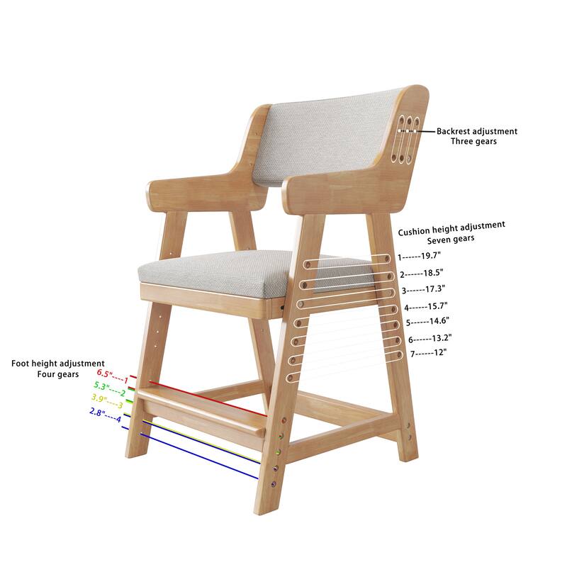 Kid's Chair, Lift Adjustable Backrest Chair, Children's Sitting Posture Correction Solid Wood Writing Study Chair