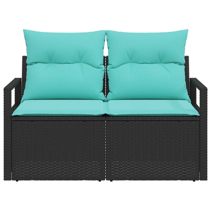 vidaXL 2-Seater Garden Sofa with Cushions Black/Brown/Grey Poly Rattan - 24.4 x 47.2 x 27.2