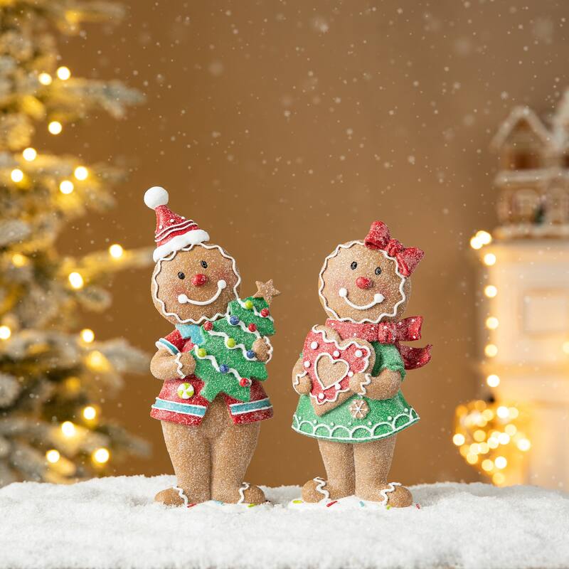 Glitzhome 9.75"H Set of 2 Resin Christmas Gingerbread Man Table Decor