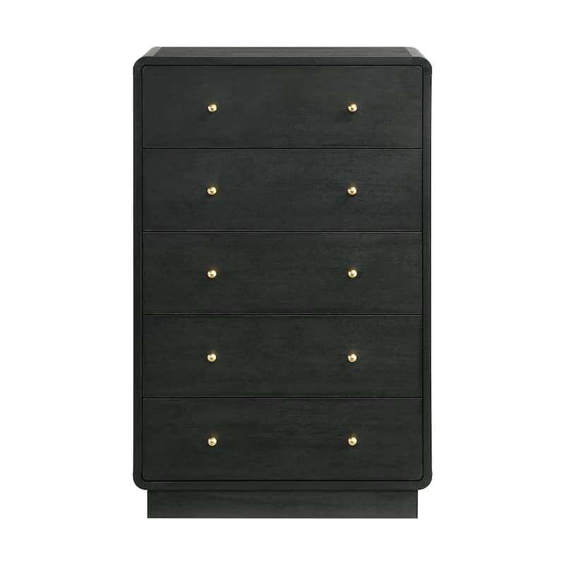 5 Drawers Wooden Chest with Petite Ball Knobs in Black - Black - 5-drawer