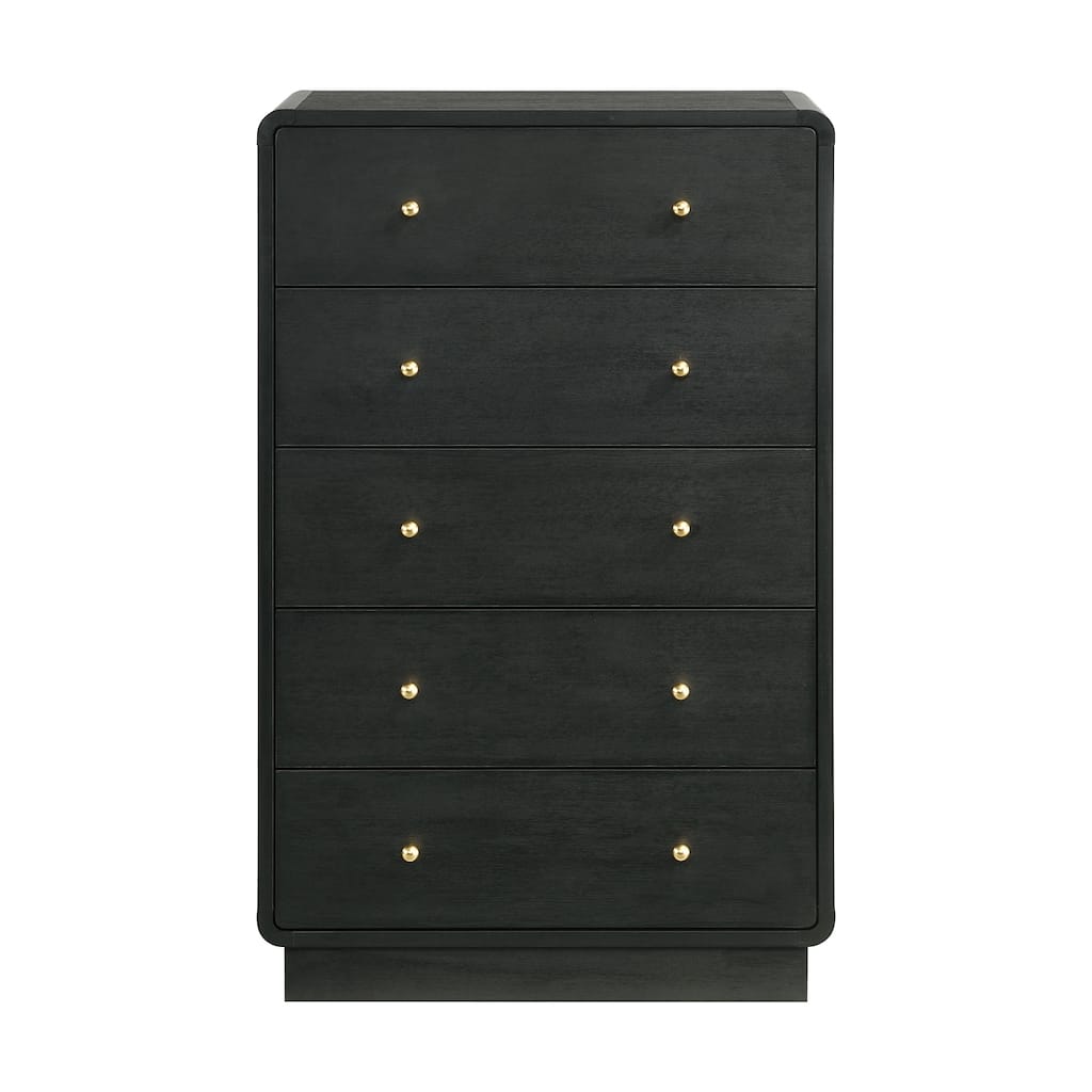 5 Drawers Wooden Chest with Petite Ball Knobs in Black