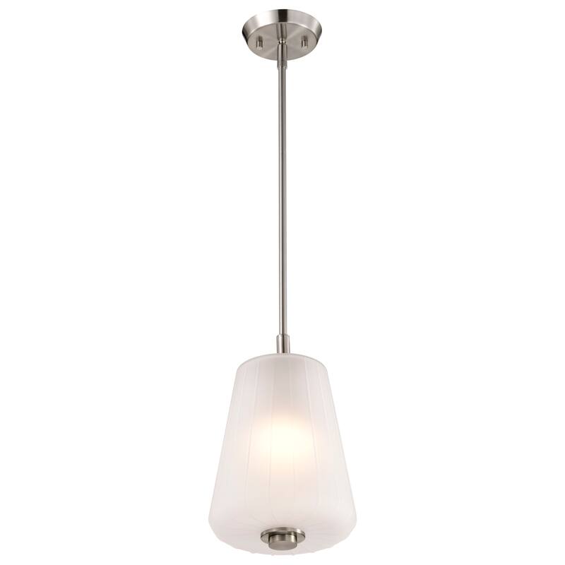 Lune Mini Pendant Brushed Nickel Finish Etched White Glass - Brushed Nickel