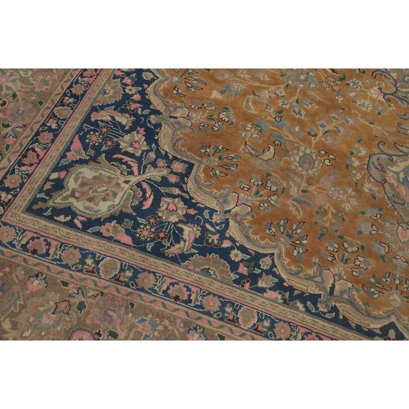 Hand Knotted Oriental 100% Wool Carpet Traditional Floral Oranges & Rust Tabriz Area Rug - 12' 6'' X 9' 9''