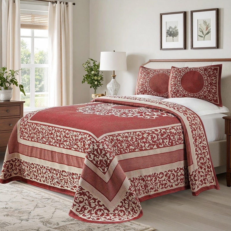Superior Cotton Blend Oversized Vintage Floral Scroll Bedspread Set