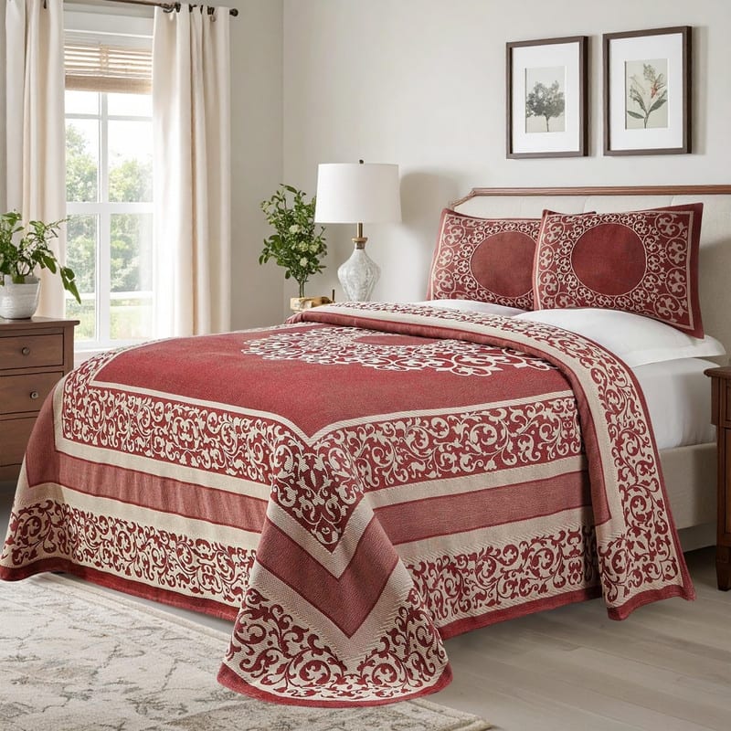Superior Cotton Blend Oversized Vintage Floral Scroll Bedspread Set
