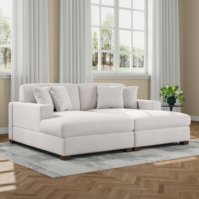 Upholstered Oversized Modular Sectional Sofa Set Corduroy Sleeper Sofa With Chaise