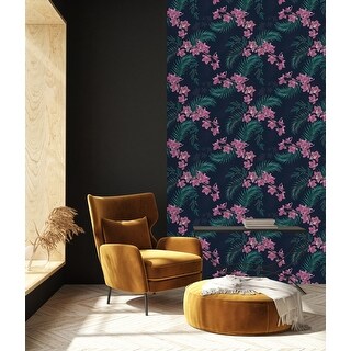 Dark Wallpaper with Little Pink Flowers Peel and Stick and Prepasted ...