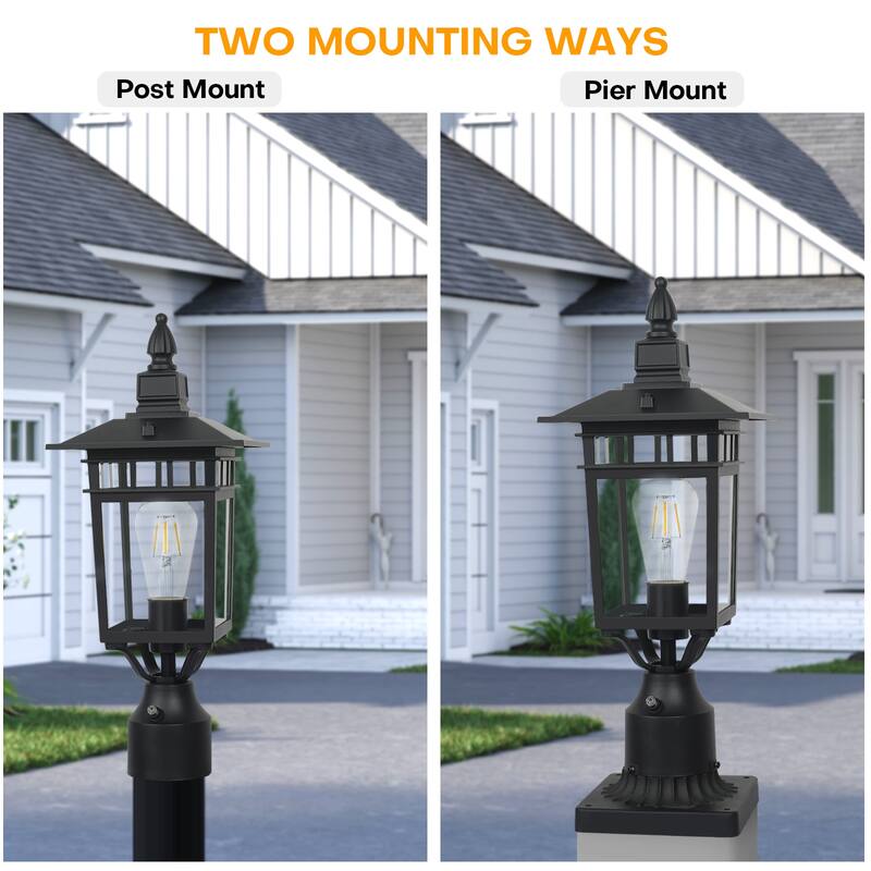 Black Outdoor Post Lantern Fixture with Clear Glass Shade