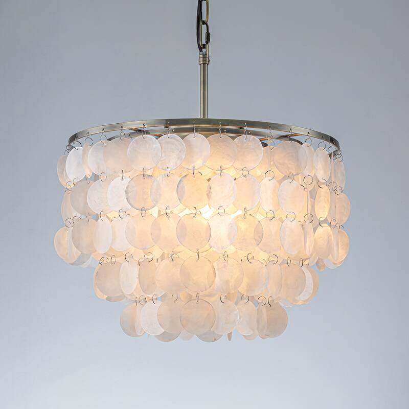 3/6-Lights Unique Tiered Bronze Capiz Chandelier with Seashell Accents