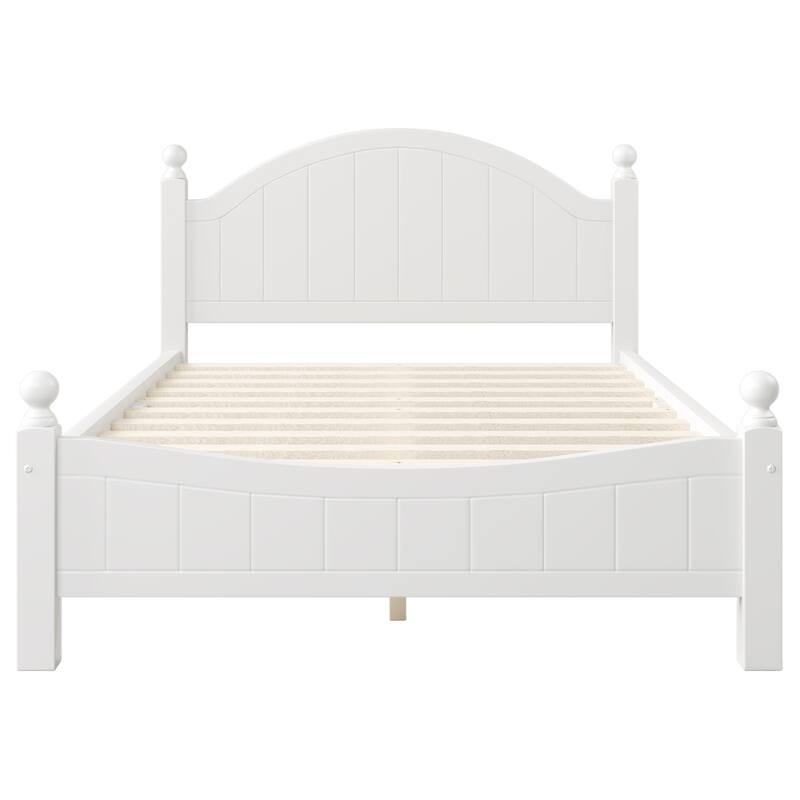 Traditional Concise Style White Solid Wood Platform Bed, No Need Box