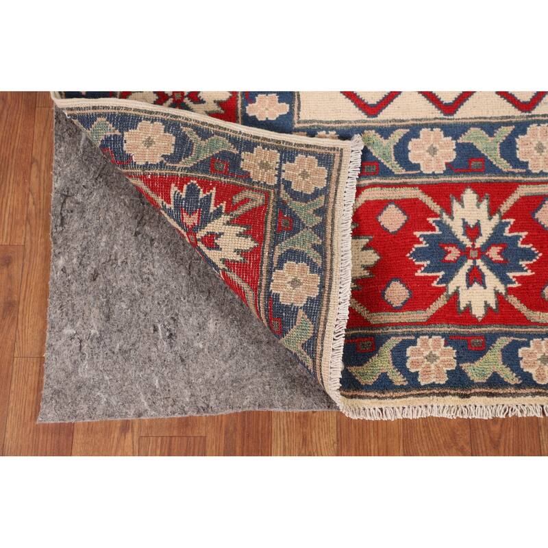 Beige / Ivory Traditional Kazak Oriental Rug Hand-Knotted Wool Carpet - 6'7" x 9'8"